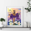 Diamond Painting Kit Purple Scarf on Cross 5D Full Round Rhinestone Picture