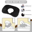 U Shape Travel Pillow Press Air Inflatable Airplane Neck Cushion (Black)