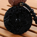 Handmade Reiki BaGua Dragon Phoenix Carved Lucky Pendant Obsidian Necklace