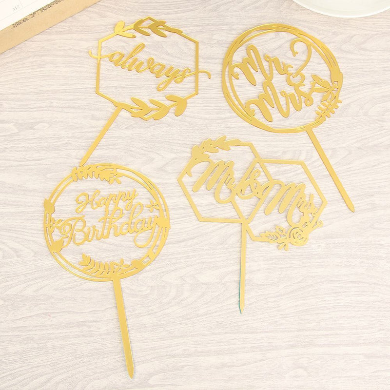 DIY Cupcake Decor Dessert Sticks Mr&Mrs Happy Birthday Always Cake Topper