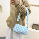 Women Fashion Plush Shoulder Bag Winter Animal Plaid Heart Print Underarm Bags