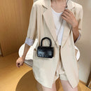 Women Stone Pattern Mini Handbag Women Chain PU Shoulder Bag Tote (Black)