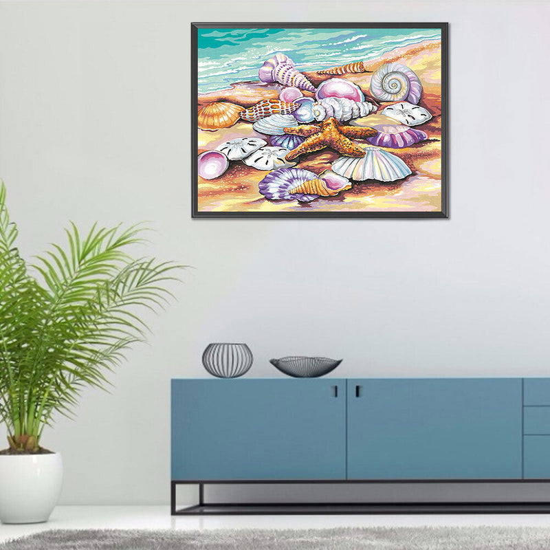 Sea Shells Oil Paint By Numbers Kits DIY Handpainted on Canvas Wall Art