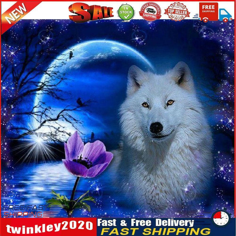 5D DIY Round Drill Diamond Painting Night Wolf Cross Stitch Embroidery Kit Newly