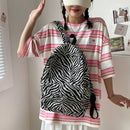 Preppy Style Women Zebra Pattern Printing Handbag Rucksack Casual Large Backpack
