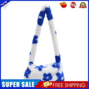 Retro Women Flower Print Shoulder Underarm Bag Winter Plush Purse (Blue)