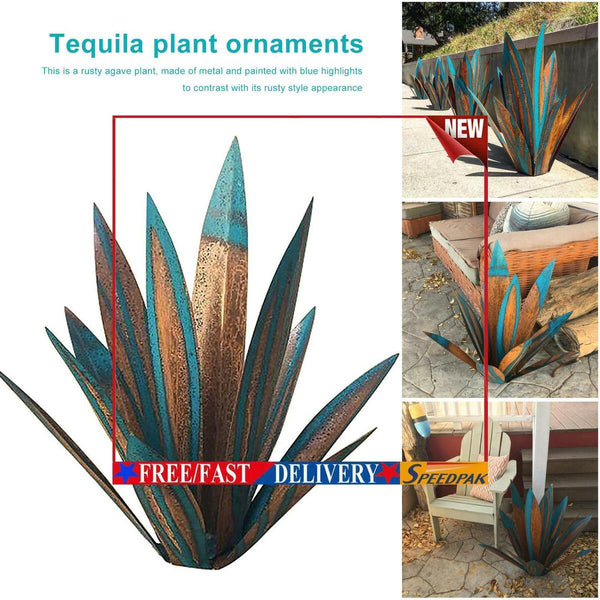 Metal Blue Tequila Sculpture DIY Agave Plant Garden Statue Outdoor Decor
