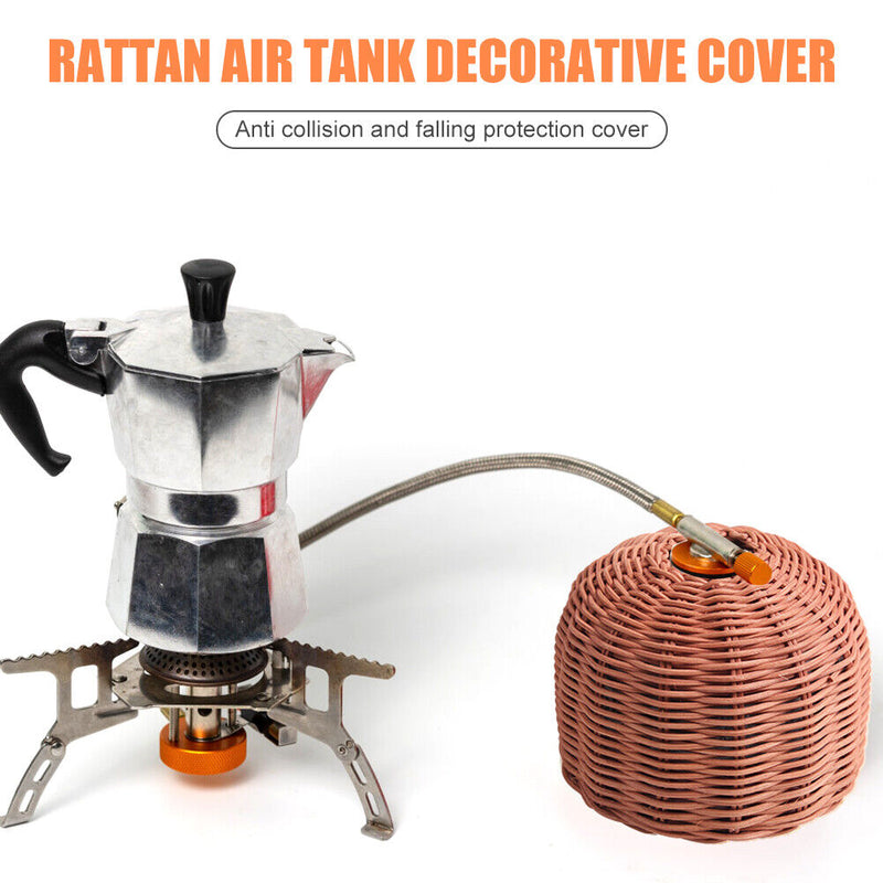 Rattan Outdoor Gas Cylinder Cover Camping Cook Gas Tank Protector (Coffee) Newly