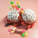 Pastoral Flower-Shape Round Pin Cushion Cloth Needle Storage Holder Sewing