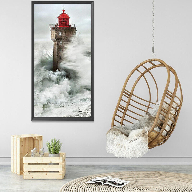 5D Diamond Painting Seaside Lighthouse Full Round Drill DIY Home Mosaic Pictu