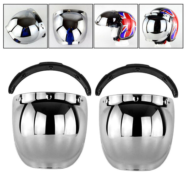 2x Motorrad 3-Snap Flip Up Universal Blase Visier für Open Face Halb Helm,