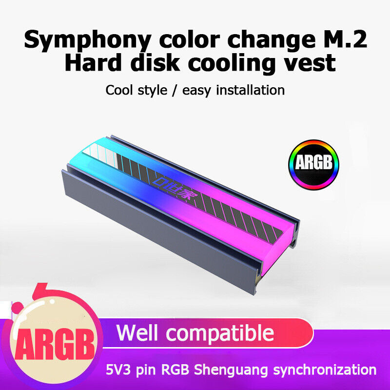 M.2 SSD Cooler Heatsink 5V 3Pin ARGB 2280 Solid State Hard Disk Radiator Newly