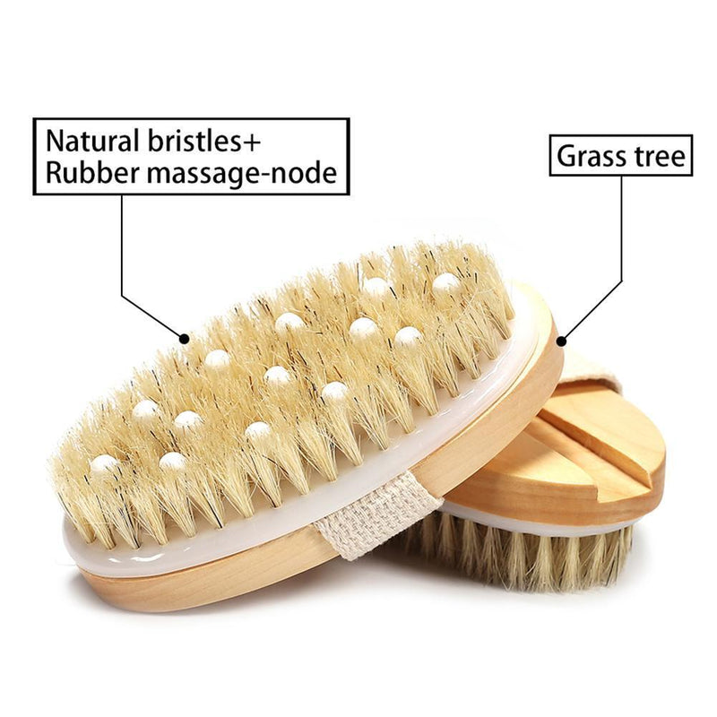 Wooden Bristle Body Brush Dry Wet Bath Scrubber Massager Exfoliate Shower Tools