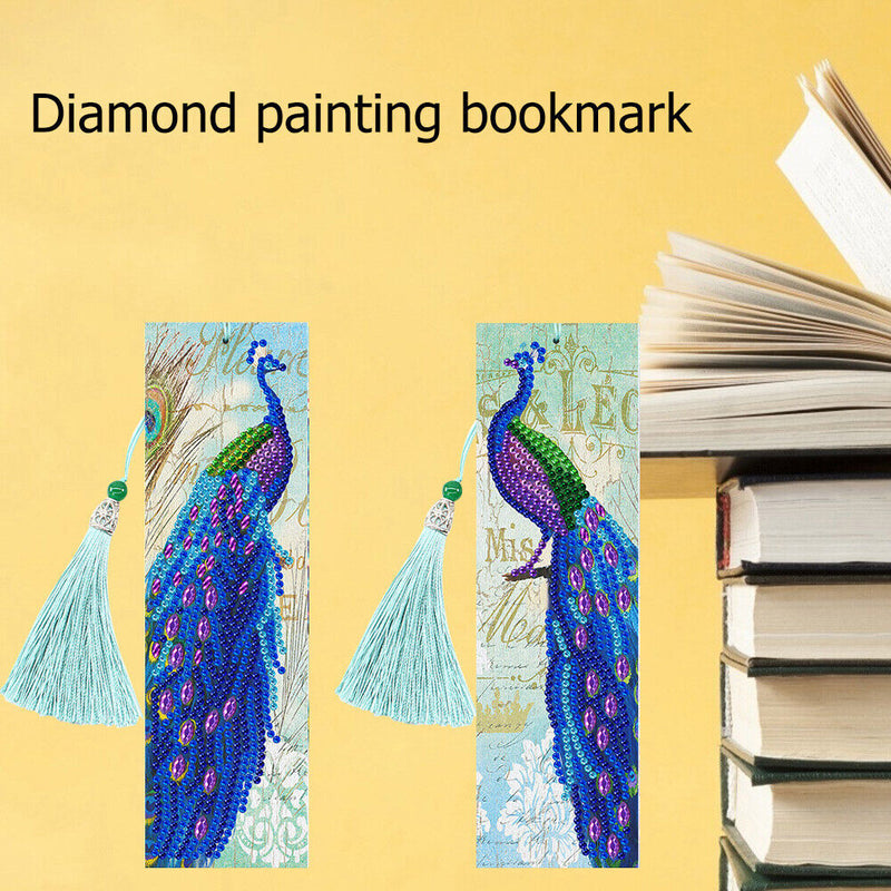 2pcs Peacock DIY Special Shaped Diamond Painting Leather Tassel Bookmark Newly