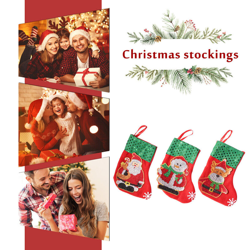 3pcs Christmas Stockings Hanging Pendants DIY Diamond Painting Kit (WZ001) Newly