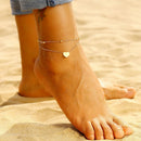 Layered Anklet - Double Ankle Chain Bracelet for Women Girls Heart Foot Jewelry