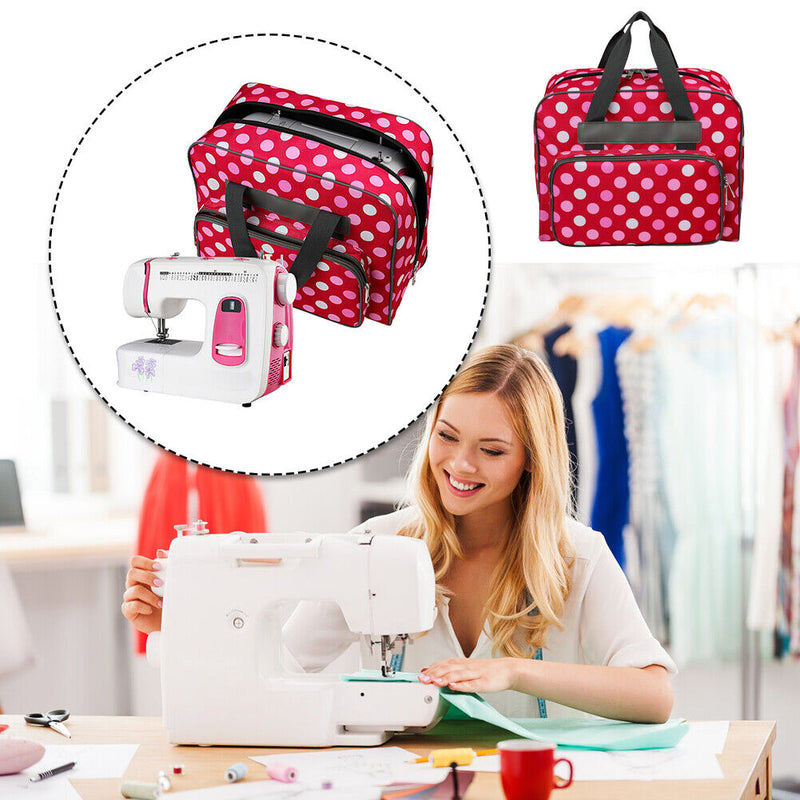 Sewing Machine Handbag Crochet Kits Print Travel Carrying Case (Red) Newly