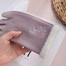 Skin-friendly Embroidered Touch Screen Plush Winter Warm Gloves For Women