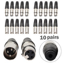 10 Pairs XLR Adapter 3-Pin Male and Female MIC Female Microphone Audio Cable St