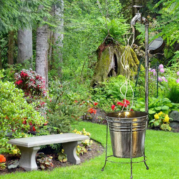 Solar Garden Yard Stake WATER FAUCET PLANTER Fairy Art De Outdoor Light I2U7