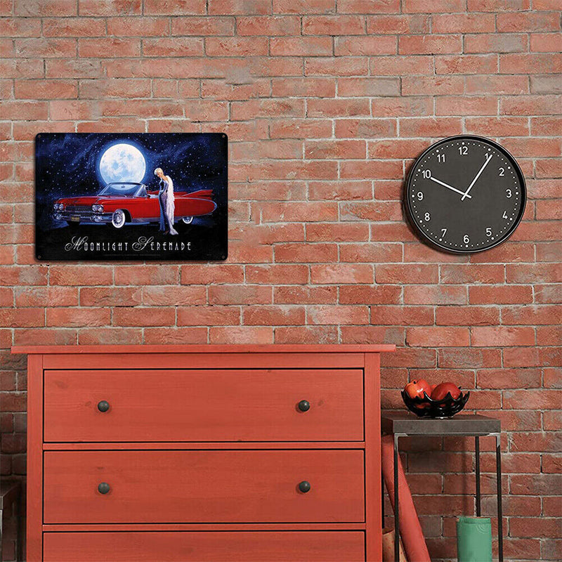 Moon Car Lady Retro Metal Plate Tin Sign Plate for Bar Pub Club Cafe Iron Paint