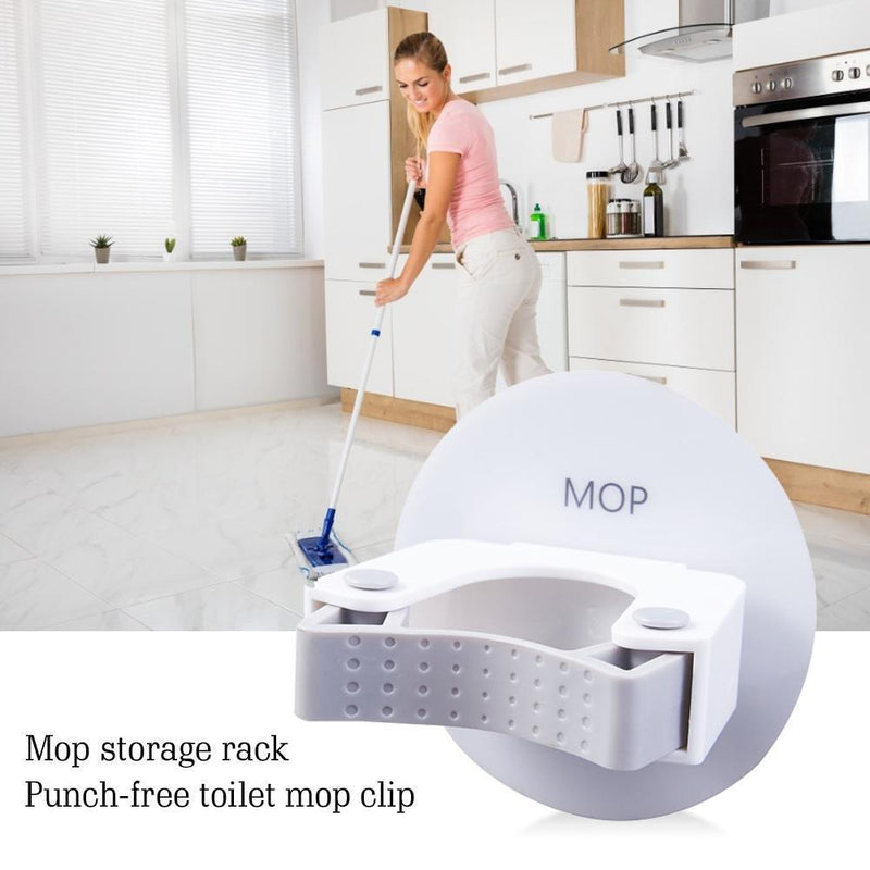 5pcs Adhesive Mop Holder Wall Mounted Anti-Slip White
