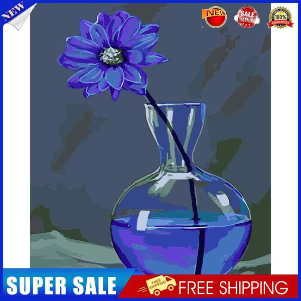 Blue Chrysanthemum Oil Paint By Numbers Kit DIY Acrylic Painting on Canvas