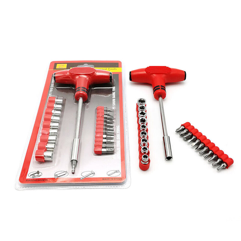 24pcs T-Handle Screwdriver Set Bits with Hex Head Drill Head Kit w/Sockets Newly