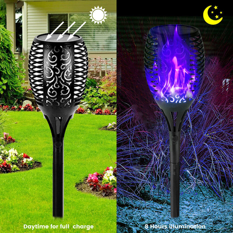 12 LED Flame Torch Light Solar Powered Garden Plug-In Decor Lamp (2pcs) Newly