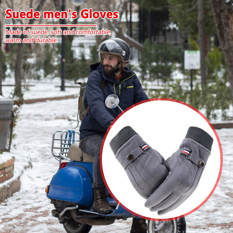 Men Touchscreen Cycling Gloves Full Finger Fleece Riding Mittens (Grey)