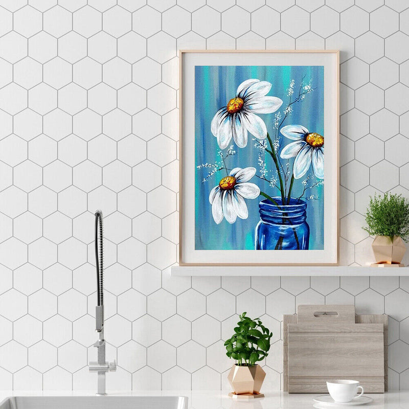 Blue Flowers Full Drill Mosaic Round Diamond Painting DIY Rhinestones Picture