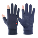 1 Pair Fishing Gloves Anti-slip 2 Fingers Cut Ice Silk Hand Protect (Blue) Newly