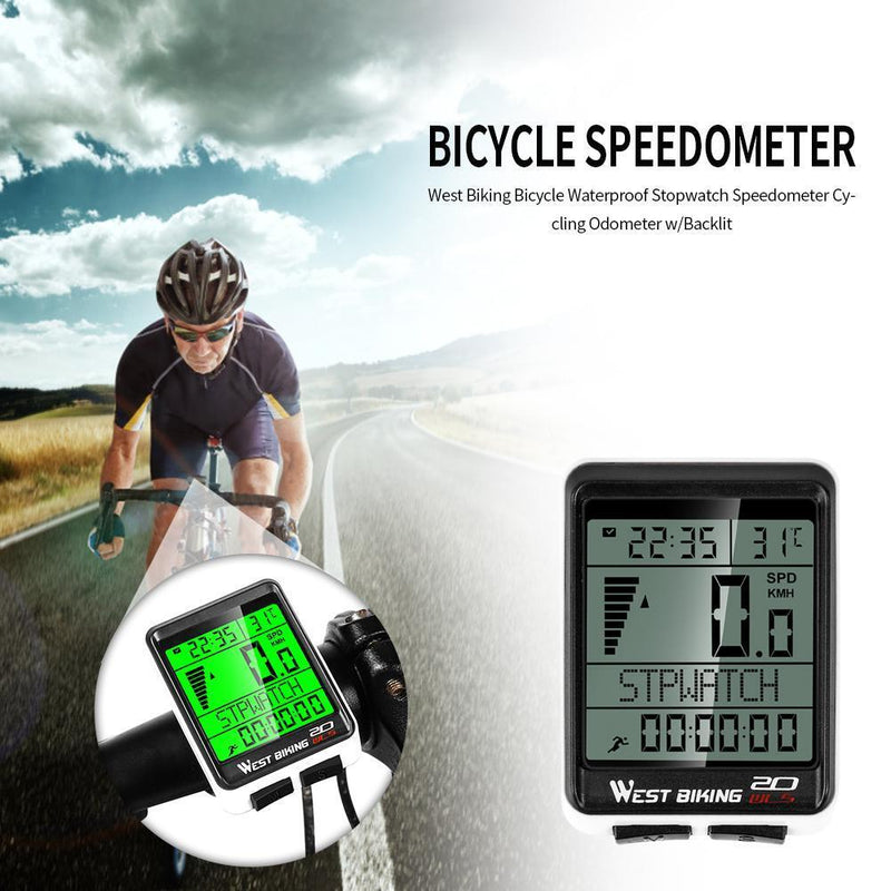 West Biking Bicycle Waterproof Stopwatch Speedometer Cycling Odometer w/Backlit