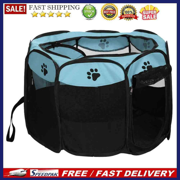 Claw Print Foldable Zipper Fence Game Safe Guard Cat Dog Tent House Pet Supplies
