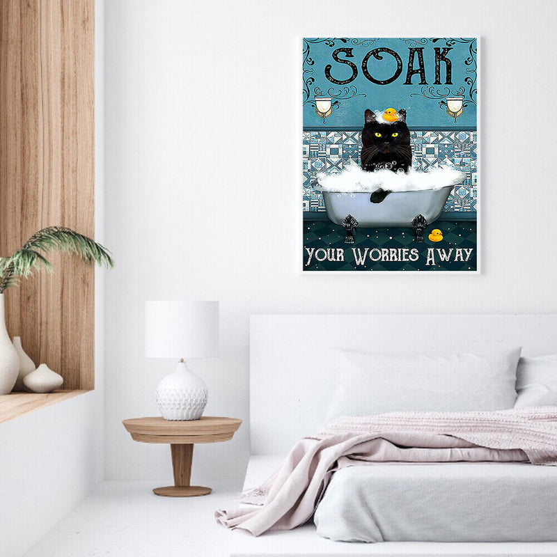 Hand Painted on Canvas DIY Cat in Bathtub Oil Paint By Numbers Drawing Kit Craft