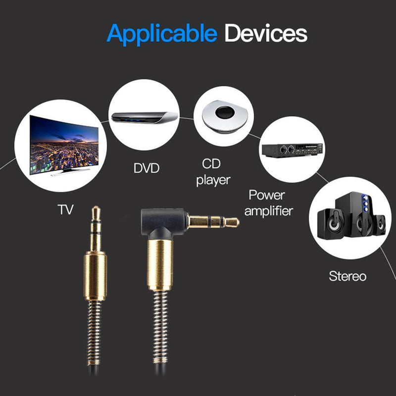3.5mm Jack Stereo 1m Audio Cable Male to Male 90 Right Angle Cable (Black)