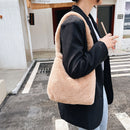 Women Plush Solid Color Handbag Large Capacity Shoulder Bag (Khaki)