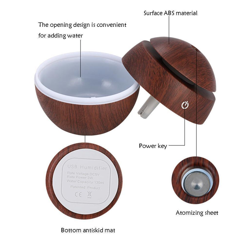 LED USB Induction Wood Grain Humidifier Ultrasonic Air Diffuser(Dark Brown