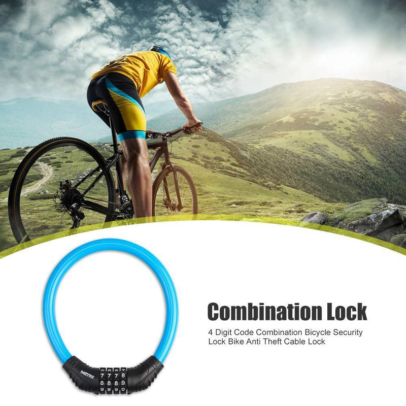 4 Digit Combination Bicycle Security Lock Anti Theft Cable Lock (Blue) Newly