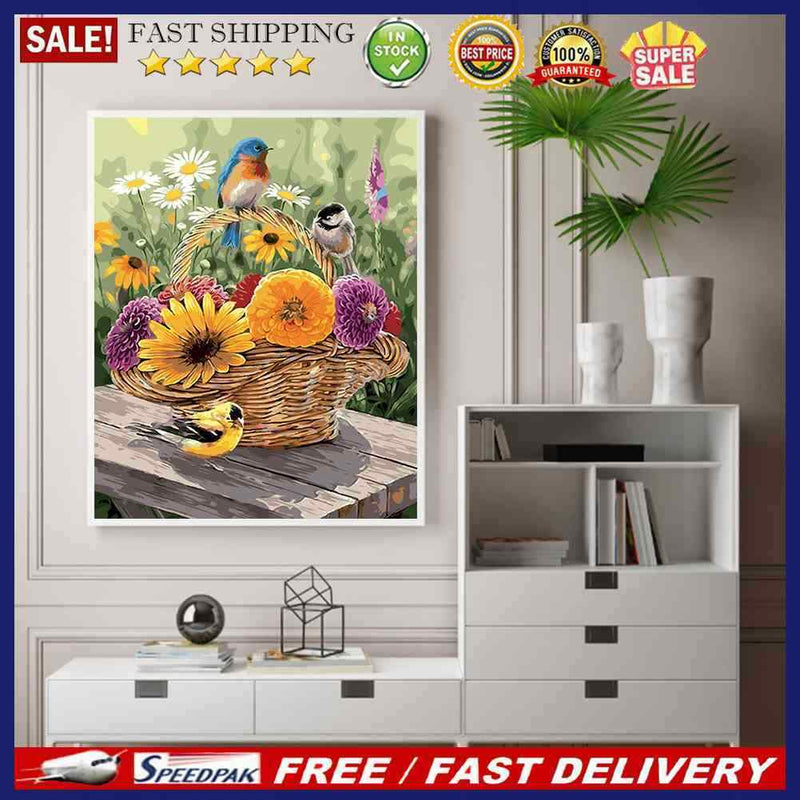 Flower Basket Bird Oil Paint By Numbers Kit DIY Home Decoration Gift Wall Art