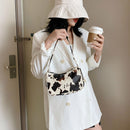 Cow Dot Printed Handbag Women PU Totes Small Underarm Shoulder Bag (Beige)