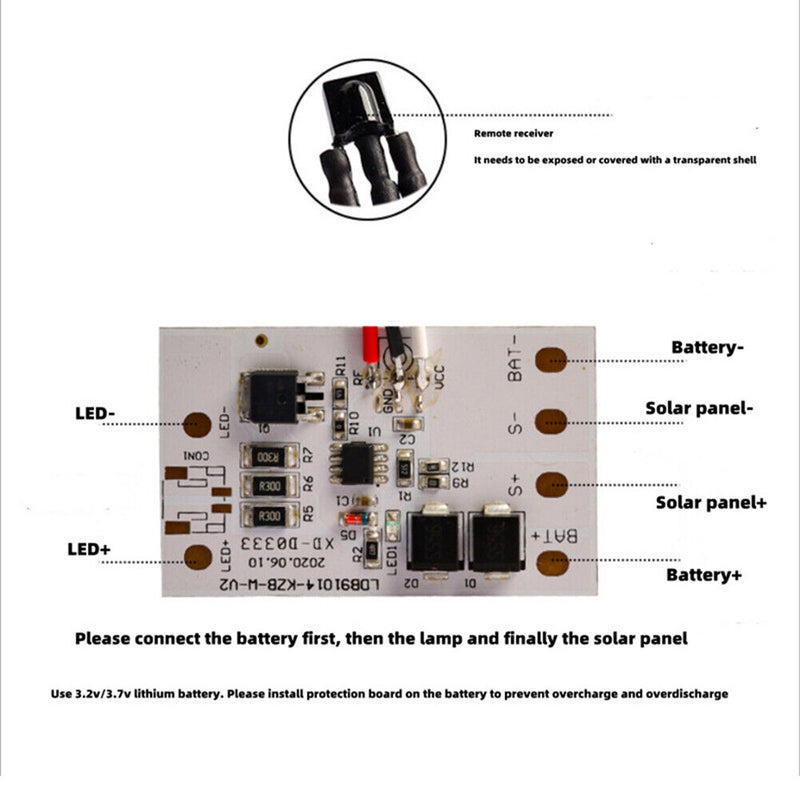 3.2V 3.7V Solar Charging LED Ceiling Light Circuit Board Controller with Remote