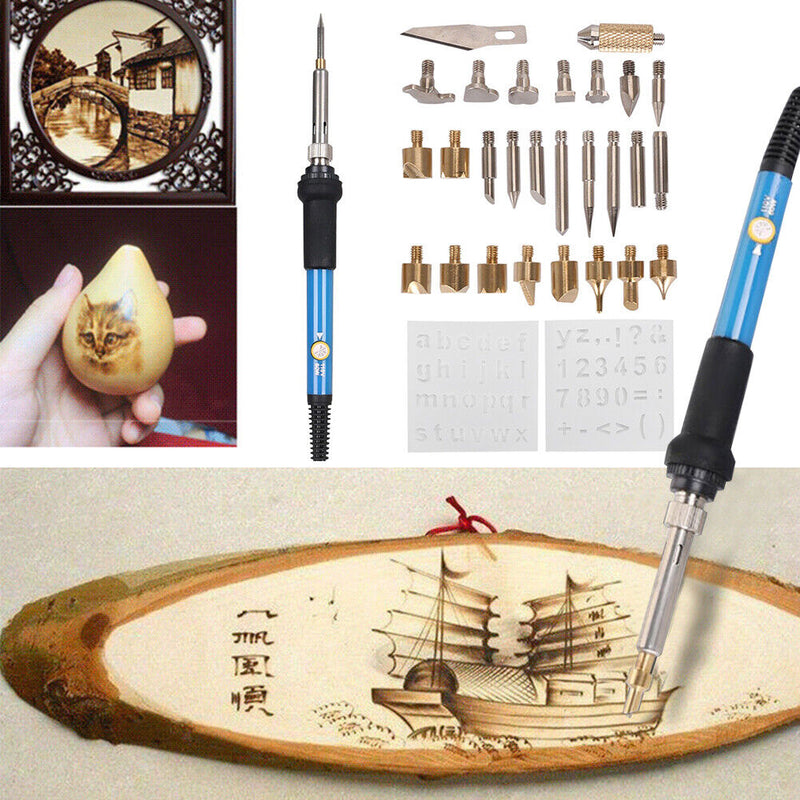 28 in 1 Wood Burning Kit 60W Temp Adjustable Pyrography Soldering Iron (EU)