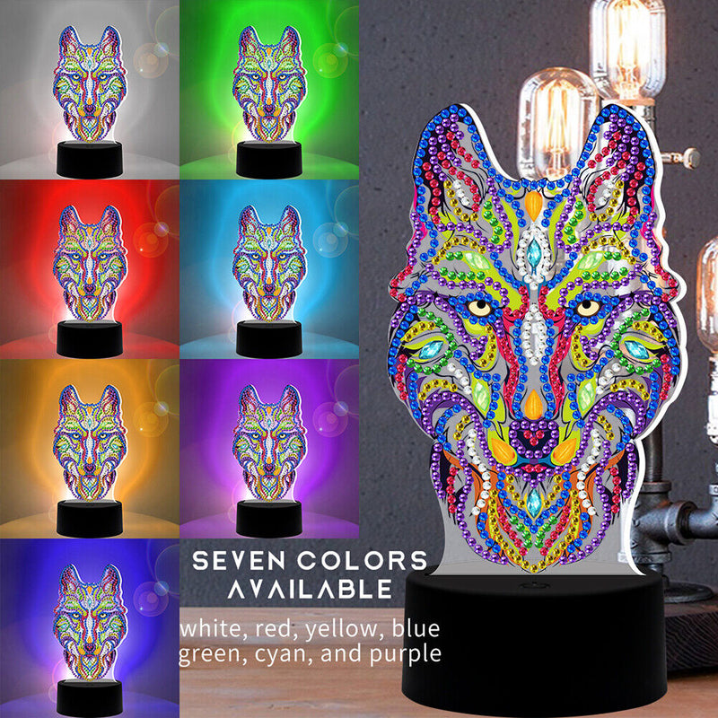 DIY Special Shaped Diamond Painting Wolf LED Light Cross Stitch Embroidery Lamp