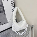 Casual Shoulder Bag Soft Fluffy Lady Tote Handbag Thick Chain Travel Daily Purse