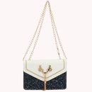 Women Casual PU Hit Color Sequins Shoulder Bag Fashion Chain Tassel Flap Purse