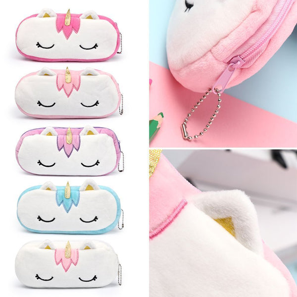 Zip Box Cosmetic Unicorn Pen Bag Makeup Pouch Coin Purse Plush Pencil Case