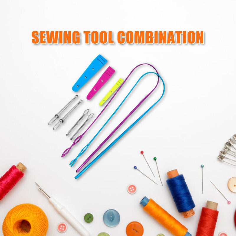 9pcs Sewing Set Plastic Elastic Band Needles Threader Wearer Clip Manual Tools