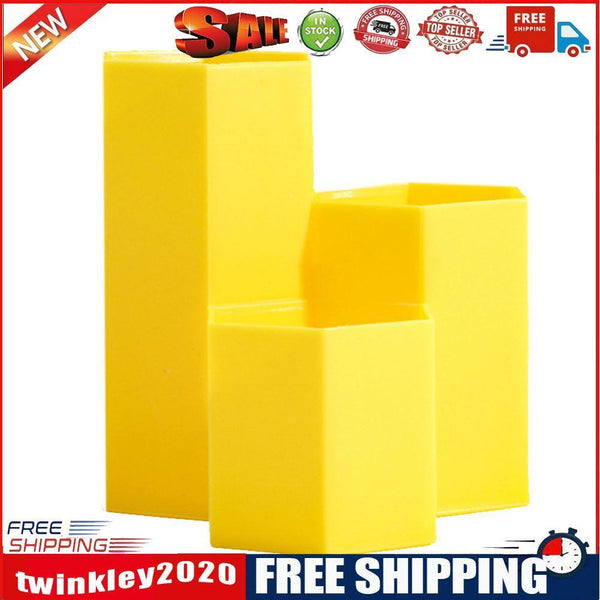 3 Lattices Makeup Brush Storage Box Cosmetics Pen Holder Organizer (Yellow)