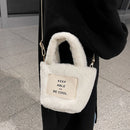 Female Fluffy Fashion Letters Top-handle Bag Winter Mobile Phone Shoulder Bag